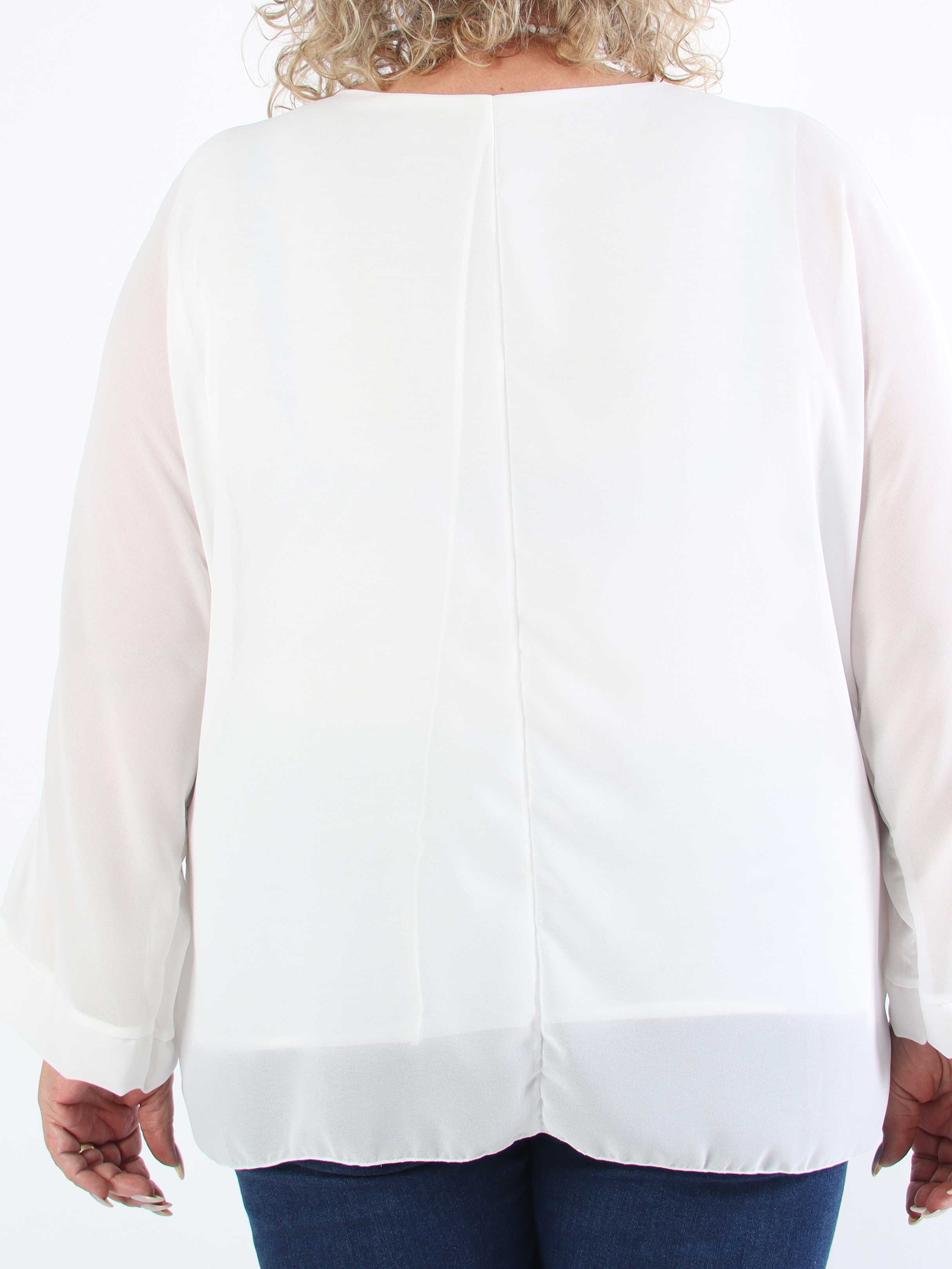 Flores - Plus size-tunika med chiffonglager och halvgenomskinliga ärmar